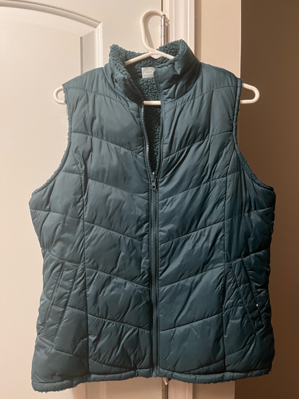 Time and Tru Teal Quilted Puffer Vest with Sherpa Lining